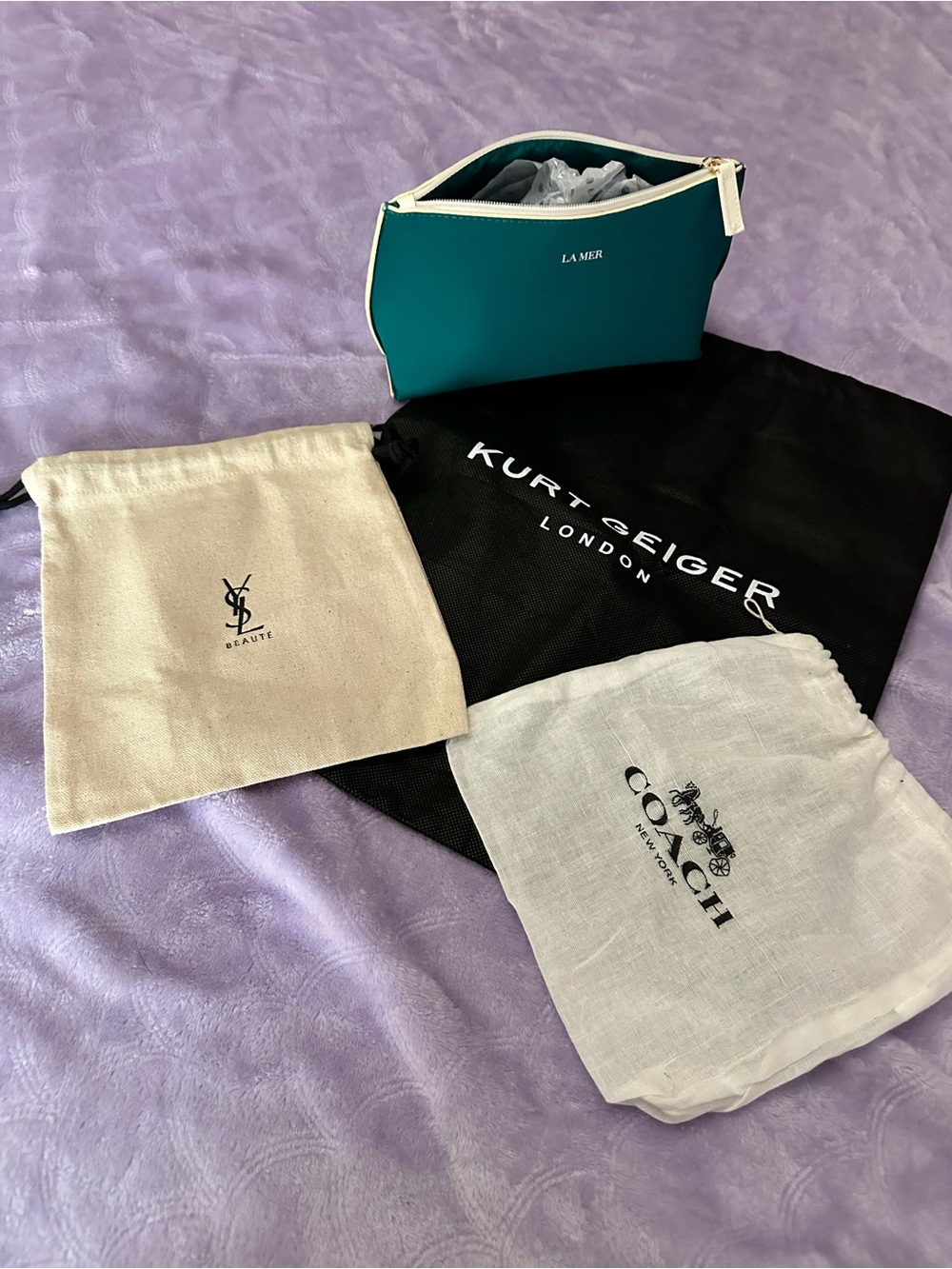 Lamer cosmetics bag, coach, YSL and Kurt dust bags Get ALL FOUR